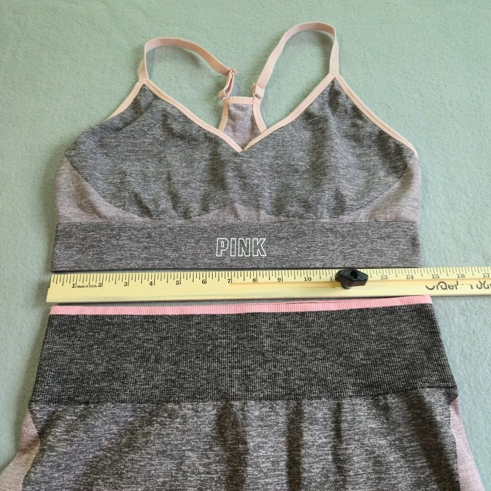 PINK Victoria's Secret Activewear Set Women XL Grey Pink Seamless Leggings Bra - Picture 8 of 8